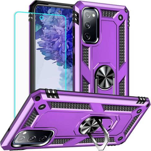 Yiakeng for Samsung Galaxy S20 FE Case: with Screen Protector - Military Grade Protective Cases with Finger Ring Holder Kickstand for Galaxy S20 FE 5G (Red) in Saudi Arabia