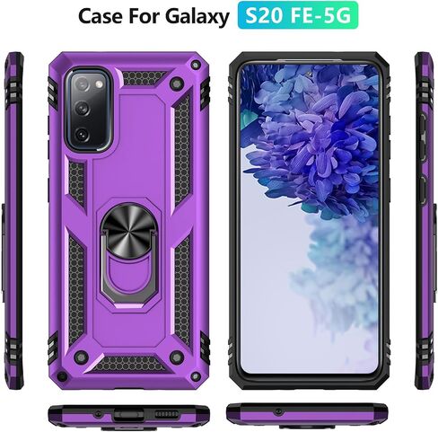 Yiakeng for Samsung Galaxy S20 FE Case: with Screen Protector - Military Grade Protective Cases with Finger Ring Holder Kickstand for Galaxy S20 FE 5G (Red) in Saudi Arabia