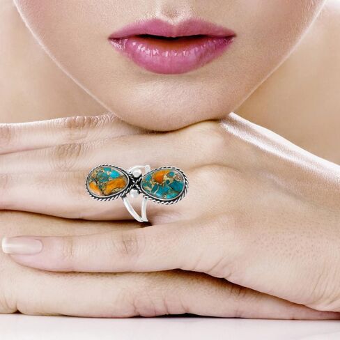 Turquoise Ring Sterling Silver 925 Genuine Gemstones Size 6 to 11 in Saudi Arabia
