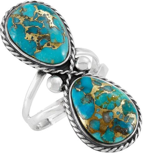 Turquoise Ring Sterling Silver 925 Genuine Gemstones Size 6 to 11 in Saudi Arabia