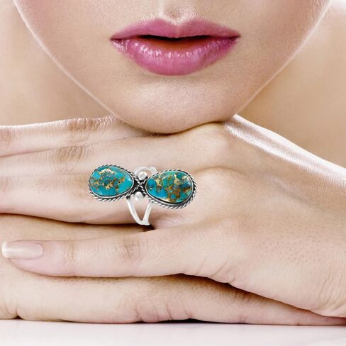 Turquoise Ring Sterling Silver 925 Genuine Gemstones Size 6 to 11 in Saudi Arabia