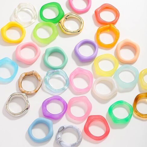 Colorful Acrylic Resin Knuckle Rings Set for Women, Chunky Leopard Print Candy-Colored Stackable Rings, Trendy Translucent Statement Ring for Everyday Party Wear Bulk Assortment in Kuwait