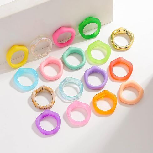 Colorful Acrylic Resin Knuckle Rings Set for Women, Chunky Leopard Print Candy-Colored Stackable Rings, Trendy Translucent Statement Ring for Everyday Party Wear Bulk Assortment in Kuwait