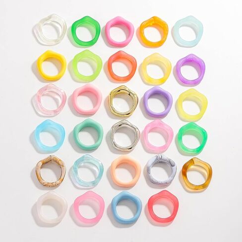 Colorful Acrylic Resin Knuckle Rings Set for Women, Chunky Leopard Print Candy-Colored Stackable Rings, Trendy Translucent Statement Ring for Everyday Party Wear Bulk Assortment in Kuwait