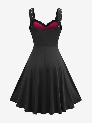 Rosegal Women Plus Size Gothic Cross Mesh Overlay Lace Panel Ruffles Midi Dress Vinatge Goth Dress in Kuwait
