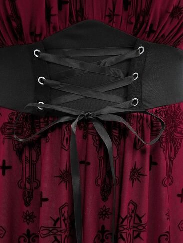 Rosegal Women Plus Size Gothic Cross Mesh Overlay Lace Panel Ruffles Midi Dress Vinatge Goth Dress in Kuwait