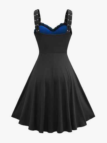 Rosegal Women Plus Size Gothic Cross Mesh Overlay Lace Panel Ruffles Midi Dress Vinatge Goth Dress in Kuwait