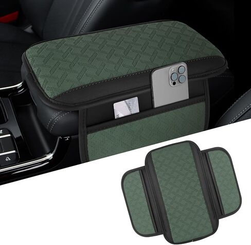 Car Center Console Cover, 12.2"×6.9" Leather Arm Rest Cover for Car, Comfortable Armrest Seat Box Cushion with Pocket, Armrest Cover Protector Universal Car Interior Accessories (Dark Green) in Saudi Arabia