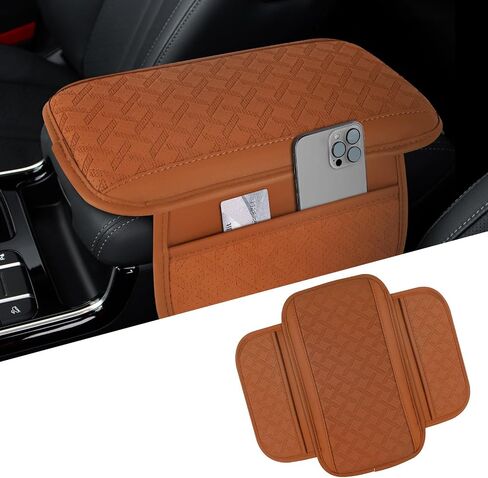 Car Center Console Cover, 12.2"×6.9" Leather Arm Rest Cover for Car, Comfortable Armrest Seat Box Cushion with Pocket, Armrest Cover Protector Universal Car Interior Accessories (Dark Green) in Saudi Arabia