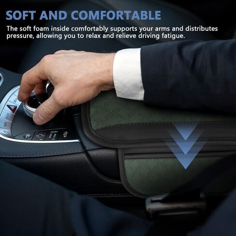 Car Center Console Cover, 12.2"×6.9" Leather Arm Rest Cover for Car, Comfortable Armrest Seat Box Cushion with Pocket, Armrest Cover Protector Universal Car Interior Accessories (Dark Green) in Saudi Arabia