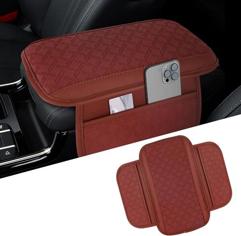 Car Center Console Cover, 12.2"×6.9" Leather Arm Rest Cover for Car, Comfortable Armrest Seat Box Cushion with Pocket, Armrest Cover Protector Universal Car Interior Accessories (Dark Green) in Saudi Arabia