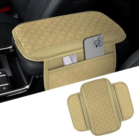 Car Center Console Cover, 12.2"×6.9" Leather Arm Rest Cover for Car, Comfortable Armrest Seat Box Cushion with Pocket, Armrest Cover Protector Universal Car Interior Accessories (Dark Green) in Saudi Arabia