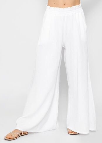R.Vivimos Women's Cotton Palazzo Pants Casual Elastic High Waisted Loose Flowy Wide Leg Long Trousers Pants with Pockets in Saudi Arabia