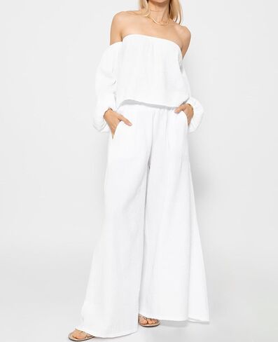 R.Vivimos Women's Cotton Palazzo Pants Casual Elastic High Waisted Loose Flowy Wide Leg Long Trousers Pants with Pockets in Saudi Arabia