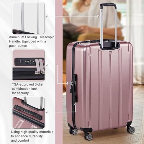 Karl home Suitcase Set 3 Piece, PC+ABS Hardshell Luggage Set with TSA Lock & Spinner Wheels, Lightweight Carry on Checked Luggage for Women Men (20"/24"/28", Rose Gold) in Saudi Arabia