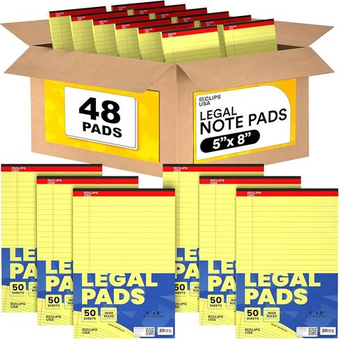E-CLIPS USA Notepads, Small Legal Pads, Note Pads 5x8, Legal Wide Rule Notepad, Canaray, Chipboard Back, Slim Writing Pad, Office Supplies, 50 Sheets Per Pad (12 Pack) in Kuwait