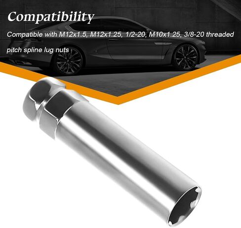 Car 6 Point Spline Lug Nuts Key Tuner Socket Tool, Automotive Wheel Lock Removal Replacement with 3/4" 19mm & 13/16" 21mm Hex, Compatible M12x1.5 1.25 1/2-20 Thread (Black) in Saudi Arabia