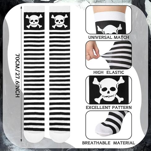 Geyoga 8 Pairs Thigh High Stockings for Women Skeleton Spooky Socks Over Knee Long Socks for Halloween Cosplay in Saudi Arabia