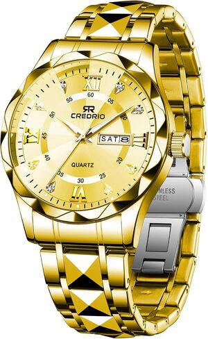 Watch for Men Stainless Steel Waterproof Diamond Business Dress Analog Quartz Luminous Date Two Tone Luxury Casual Wrist Watch in Saudi Arabia