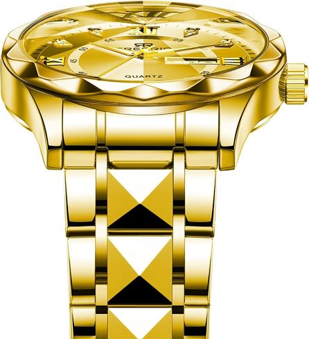 Watch for Men Stainless Steel Waterproof Diamond Business Dress Analog Quartz Luminous Date Two Tone Luxury Casual Wrist Watch in Saudi Arabia
