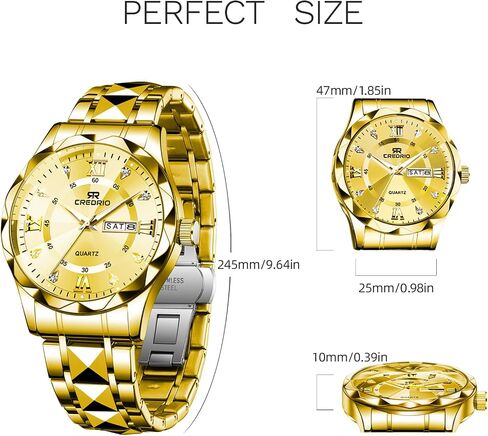 Watch for Men Stainless Steel Waterproof Diamond Business Dress Analog Quartz Luminous Date Two Tone Luxury Casual Wrist Watch in Saudi Arabia