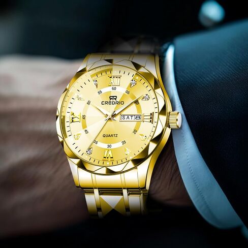 Watch for Men Stainless Steel Waterproof Diamond Business Dress Analog Quartz Luminous Date Two Tone Luxury Casual Wrist Watch in Saudi Arabia