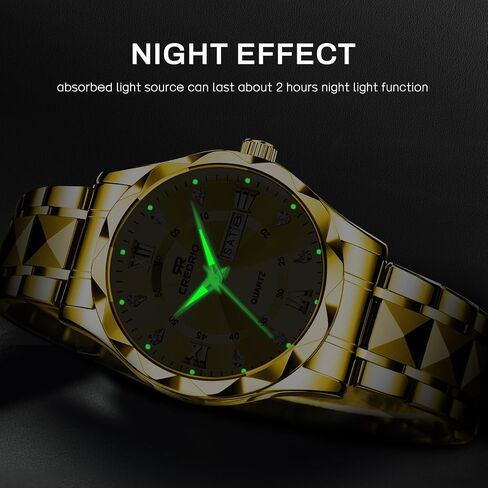 Watch for Men Stainless Steel Waterproof Diamond Business Dress Analog Quartz Luminous Date Two Tone Luxury Casual Wrist Watch in Saudi Arabia