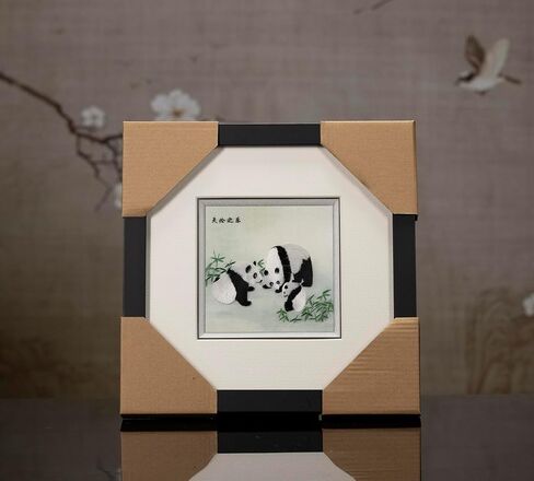 Ebherys التطريز فن التصميم اللطيف الباندا ، العمل الفني للتطريز اليدوي ، Wallart الصيني ، الغرفة الآسيوية والديكور المكتبي ، معلق وطاولة أعلى ، فنون تطريز صينية مؤطرة (تسلق الباندا) in Kuwait