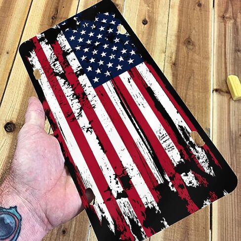 Vintage American Flags Front License Plate Aluminum Decorative License Plates Funny Metal Car Plate 6"X12" Novelty Vanity Tag Cover with 4 Holes Car Decor Accessory in Saudi Arabia