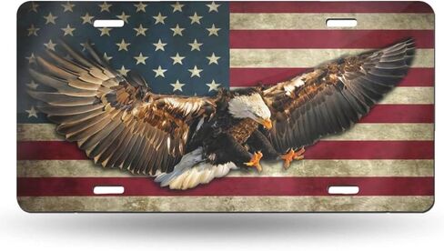 Vintage American Flags Front License Plate Aluminum Decorative License Plates Funny Metal Car Plate 6"X12" Novelty Vanity Tag Cover with 4 Holes Car Decor Accessory in Saudi Arabia