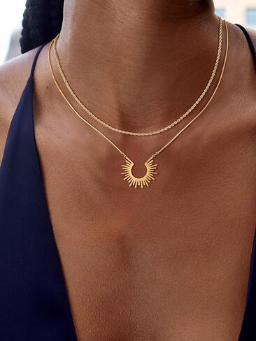 Layered Gold Neckleces for Women, Herringbone Dainty 14K Gold Plated Pendant Necklace for Women Layering Stack Choker Chain Necklace Non Tarnish Trendy Snake Paperclip Necklace Set Jewelry for Women Gift in Saudi Arabia