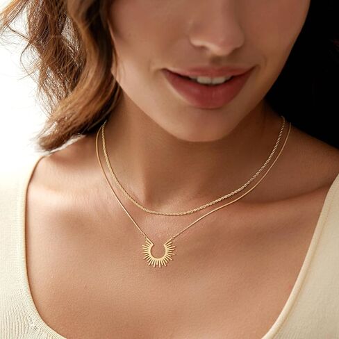Layered Gold Neckleces for Women, Herringbone Dainty 14K Gold Plated Pendant Necklace for Women Layering Stack Choker Chain Necklace Non Tarnish Trendy Snake Paperclip Necklace Set Jewelry for Women Gift in Saudi Arabia