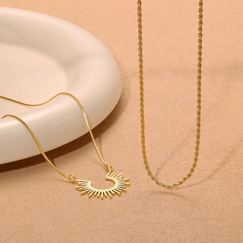 Layered Gold Neckleces for Women, Herringbone Dainty 14K Gold Plated Pendant Necklace for Women Layering Stack Choker Chain Necklace Non Tarnish Trendy Snake Paperclip Necklace Set Jewelry for Women Gift in Saudi Arabia