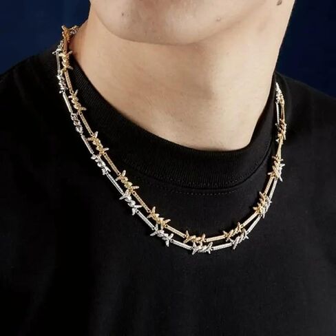925 قلادة سلكية شائكة القلب الفضية الفضية للرجال والنساء - 14K الذهب الأصفر الذهب barbwire القليل من الأشواك سلسلة الهدايا المجوهر in Kuwait