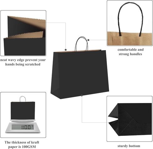 GSSUSA Large White Paper Bags 16x6x12'' 200Pcs Recycled Gift Bags Kraft Bag With Handles For Business, Party, Boutique, Retail, Wedding, Shopping, Halloween, Christmas in Kuwait