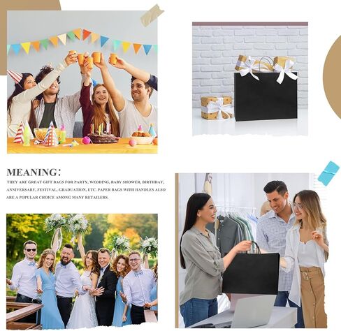 GSSUSA Large White Paper Bags 16x6x12'' 200Pcs Recycled Gift Bags Kraft Bag With Handles For Business, Party, Boutique, Retail, Wedding, Shopping, Halloween, Christmas in Kuwait