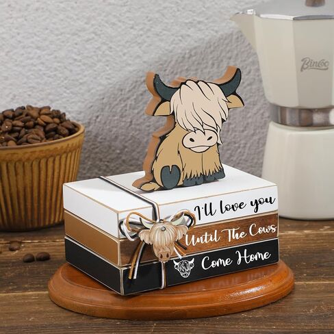 Yookeer 4 PCS Coffee Bar Decor Mini Coffee Bar Accessories Sign Tiered Tray Decor Wood Book Stacks Wooden Book Rustic Farmhouse Table Sign in Saudi Arabia