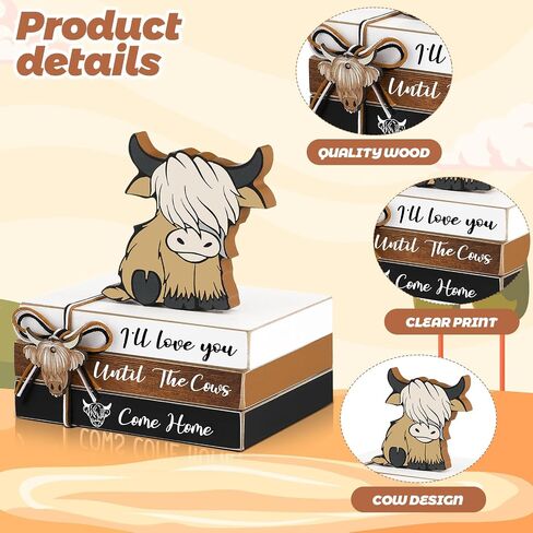 Yookeer 4 PCS Coffee Bar Decor Mini Coffee Bar Accessories Sign Tiered Tray Decor Wood Book Stacks Wooden Book Rustic Farmhouse Table Sign in Saudi Arabia