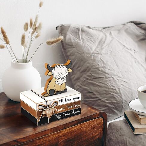 Yookeer 4 PCS Coffee Bar Decor Mini Coffee Bar Accessories Sign Tiered Tray Decor Wood Book Stacks Wooden Book Rustic Farmhouse Table Sign in Saudi Arabia