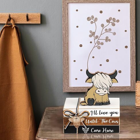 Yookeer 4 PCS Coffee Bar Decor Mini Coffee Bar Accessories Sign Tiered Tray Decor Wood Book Stacks Wooden Book Rustic Farmhouse Table Sign in Saudi Arabia