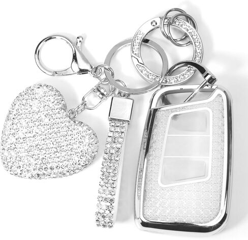 Key Fob Cover with Diamond Keychain Car Key Holder Compatible with VW Volkswagen Atlas Tiguan Passat Jetta GLI Taos Arteon Smart Remote Key Protector for Women, (Silver-Heart) in Saudi Arabia