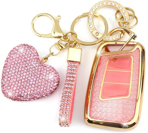 Key Fob Cover with Diamond Keychain Car Key Holder Compatible with VW Volkswagen Atlas Tiguan Passat Jetta GLI Taos Arteon Smart Remote Key Protector for Women, (Silver-Heart) in Saudi Arabia