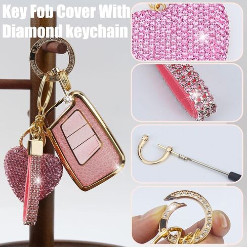 Key Fob Cover with Diamond Keychain Car Key Holder Compatible with VW Volkswagen Atlas Tiguan Passat Jetta GLI Taos Arteon Smart Remote Key Protector for Women, (Silver-Heart) in Saudi Arabia