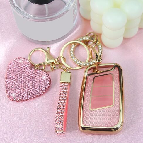 Key Fob Cover with Diamond Keychain Car Key Holder Compatible with VW Volkswagen Atlas Tiguan Passat Jetta GLI Taos Arteon Smart Remote Key Protector for Women, (Silver-Heart) in Saudi Arabia