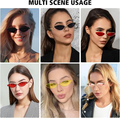 MEETSUN Retro Vintage Cat Eye Sunglasses For Women Men Narrow Small Oval Glasses Petals Shape Curved Temple Design in Kuwait