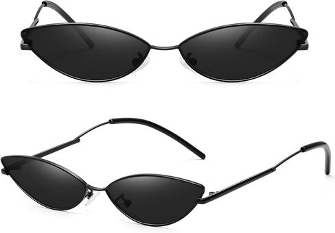 MEETSUN Retro Vintage Cat Eye Sunglasses For Women Men Narrow Small Oval Glasses Petals Shape Curved Temple Design in Kuwait