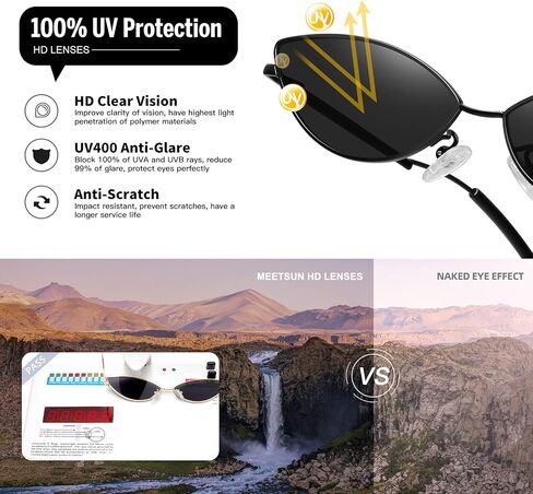 MEETSUN Retro Vintage Cat Eye Sunglasses For Women Men Narrow Small Oval Glasses Petals Shape Curved Temple Design in Kuwait