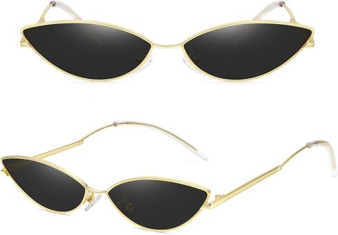 MEETSUN Retro Vintage Cat Eye Sunglasses For Women Men Narrow Small Oval Glasses Petals Shape Curved Temple Design in Kuwait
