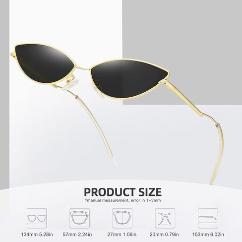 MEETSUN Retro Vintage Cat Eye Sunglasses For Women Men Narrow Small Oval Glasses Petals Shape Curved Temple Design in Kuwait