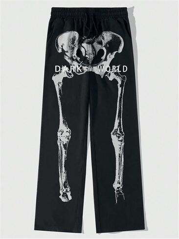 Verdusa Men's Straight Leg Elastic Drawstring Waist Loose Pants Graphic Sweatpants in Saudi Arabia